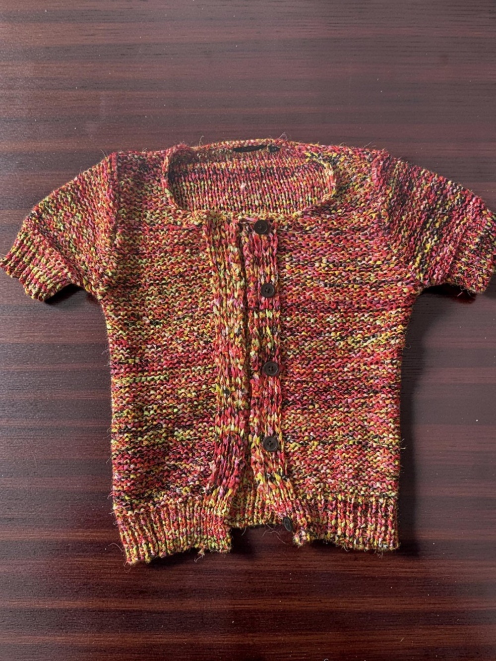 Dex Multi-Colored Short Sleeve Button Front Knit Cardigan Size S